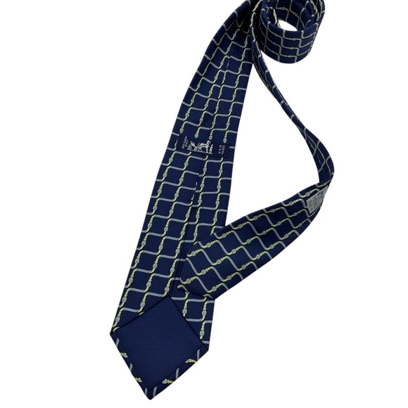 HERMÈS 7009 TA Blue Interlocking Belt Silk LUXURY Tie FRANCE - Picture 2 of 5